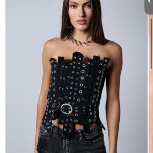 SOLD! Shop Akira- IVY PATCHWORK BELTED DENIM CORSET